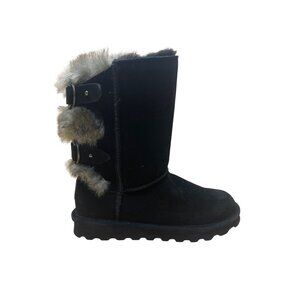 Bearpaw Women’s Black Cow Suede Faux Fur Lined Mid-Calf Winter Boots Size 6